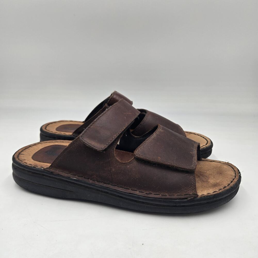 Minnetonka Leather Brown Adjustable Straps Sandals Slides Men's Size 9